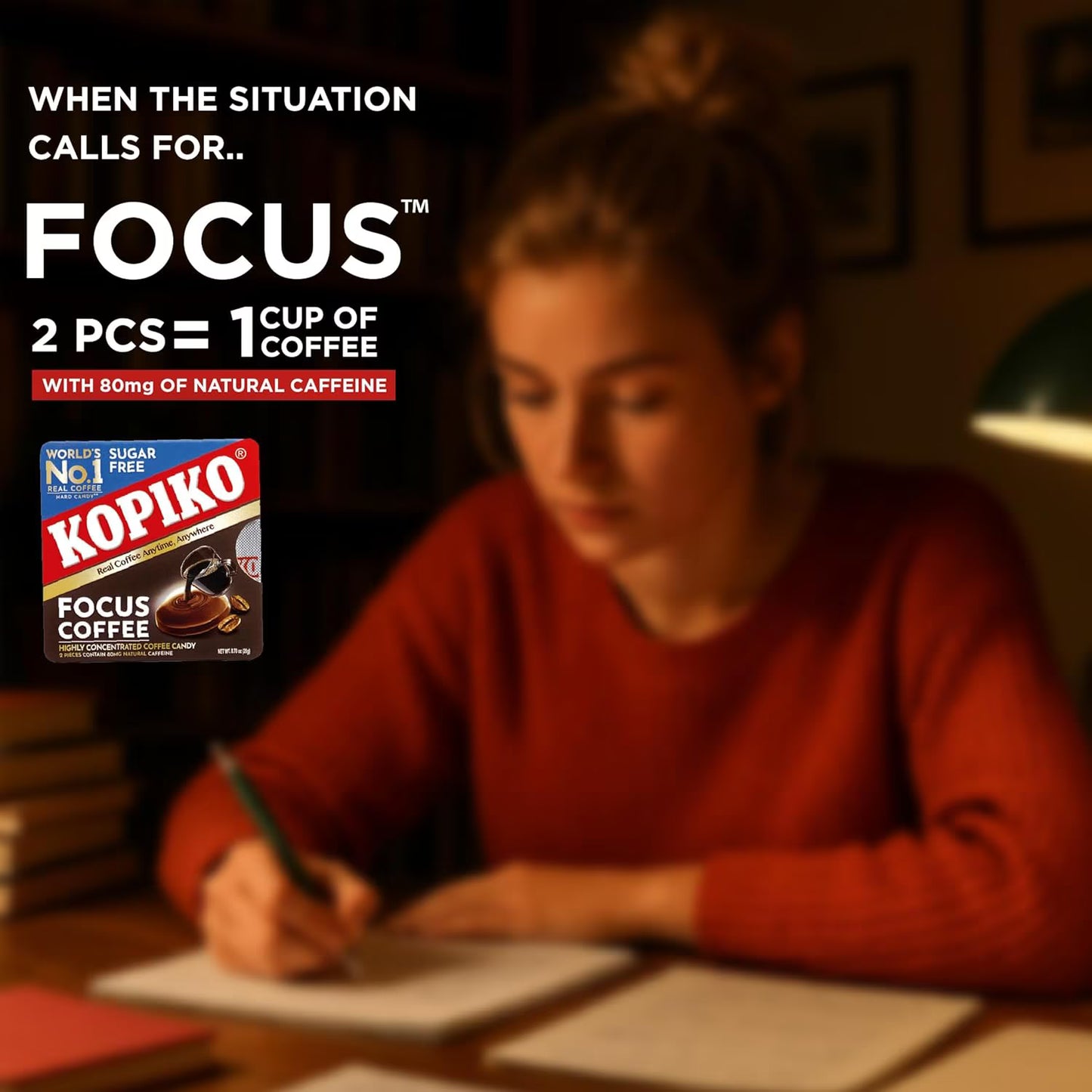 Kopiko Focus Coffee Candy – Sugar-Free, Caffeinated Hard Candy for Energy & Mental Focus – 12 Candy Pack