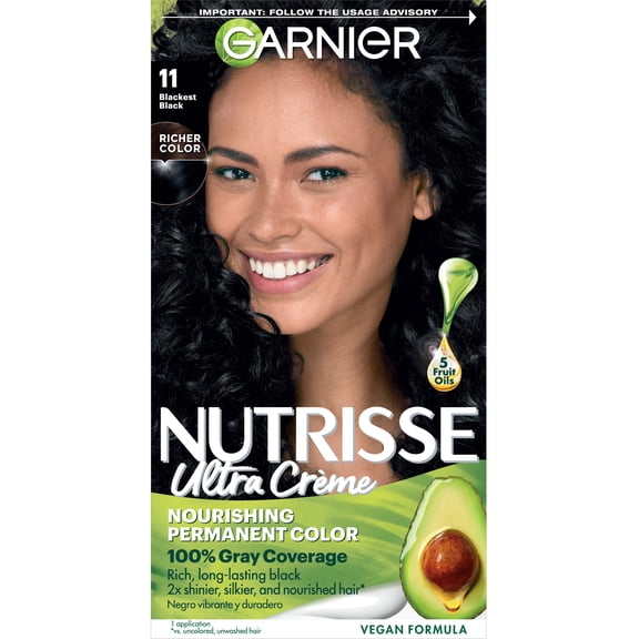 Garnier Nutrisse Nourishing Hair Color Creme, 11 Blackest Black, 1 Kit