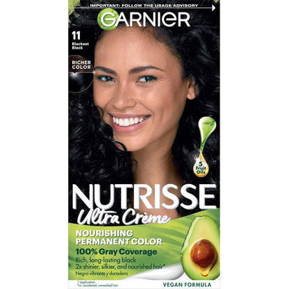 Garnier Nutrisse Nourishing Hair Color Creme, 11 Blackest Black, 1 Kit