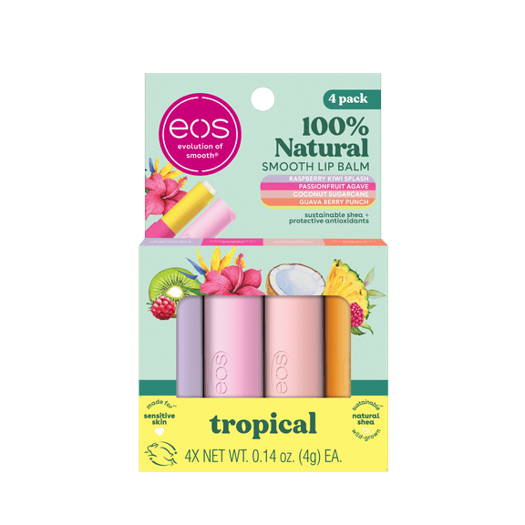Eos 100% Natural Lip Balm Set- Tropical Variety Pack, 0.14 oz, Pack of 4