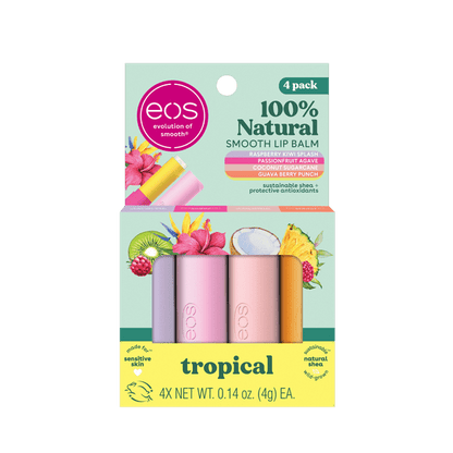Eos 100% Natural Lip Balm Set- Tropical Variety Pack, 0.14 oz, Pack of 4