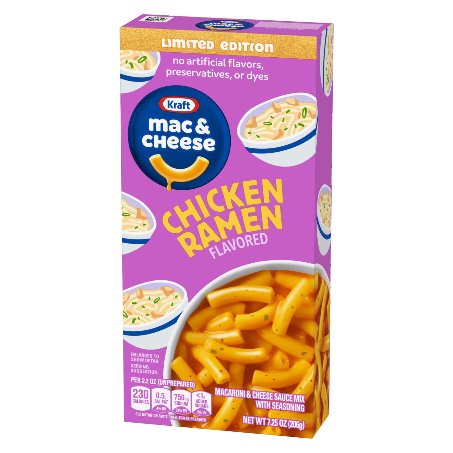 Kraft Mac and Cheese, 1 Box, for Easy Snack or Dinner Sides, Limited Edition Chicken Ramen Flavor, No Artificial Flavors, Preservatives or Dyes, 7.25 oz