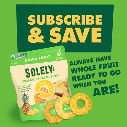 SOLELY Organic Dried Pineapple Rings (5.5 oz Resealable Bags, pack of 4), Real Fresh Fruit, 1 Ingredient, Healthy Snacks for All, Vegan 4 Bags (22 oz)