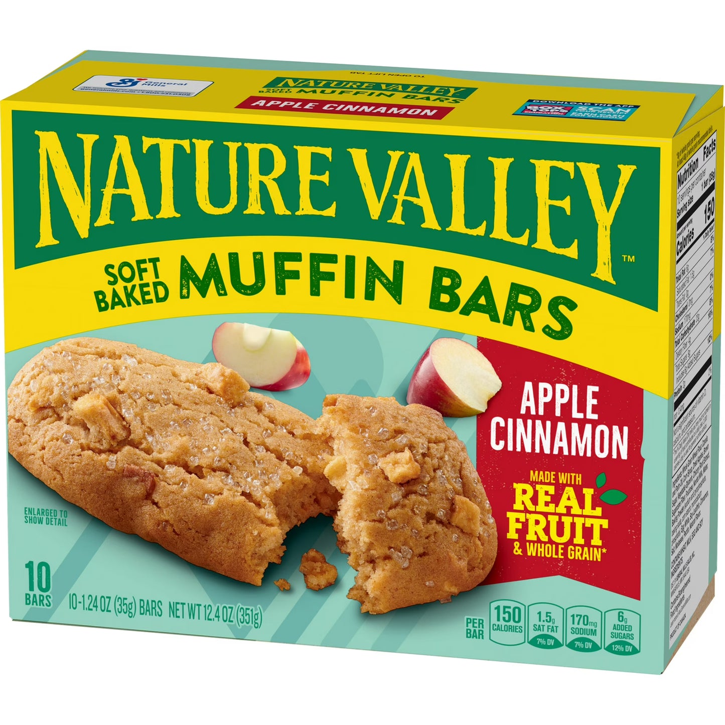 (6 pack) Nature Valley Soft Baked Muffin Bars, Apple Cinnamon, Snack Bars, 10 Bars, 12.4 oz
