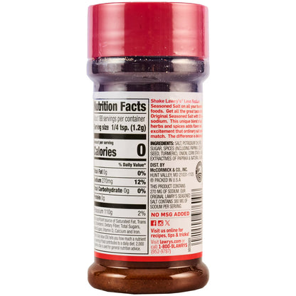 Lawry's Kosher 25% Less Sodium Seasoned Salt, 8.0 oz Bottle