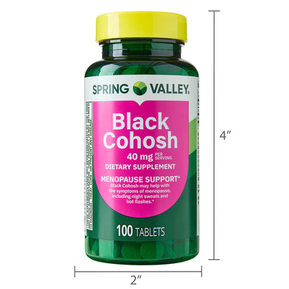 Spring Valley Black Cohosh Menopause Support Dietary Supplement Tablets, 40 mg, 100 Count