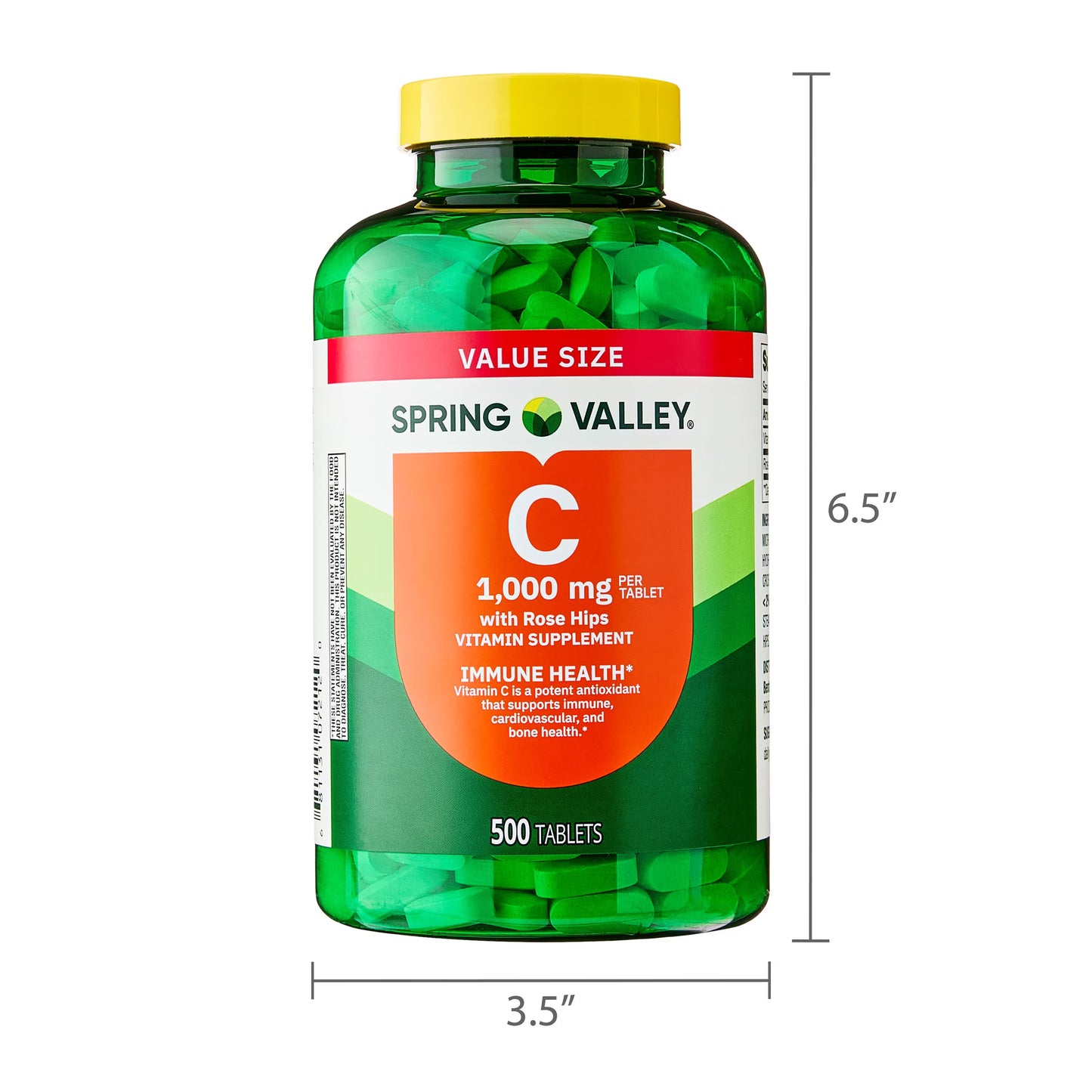 Spring Valley Vitamin C with Rose Hips, 1000 mg, 500 Count, Dietary Supplement Tablets
