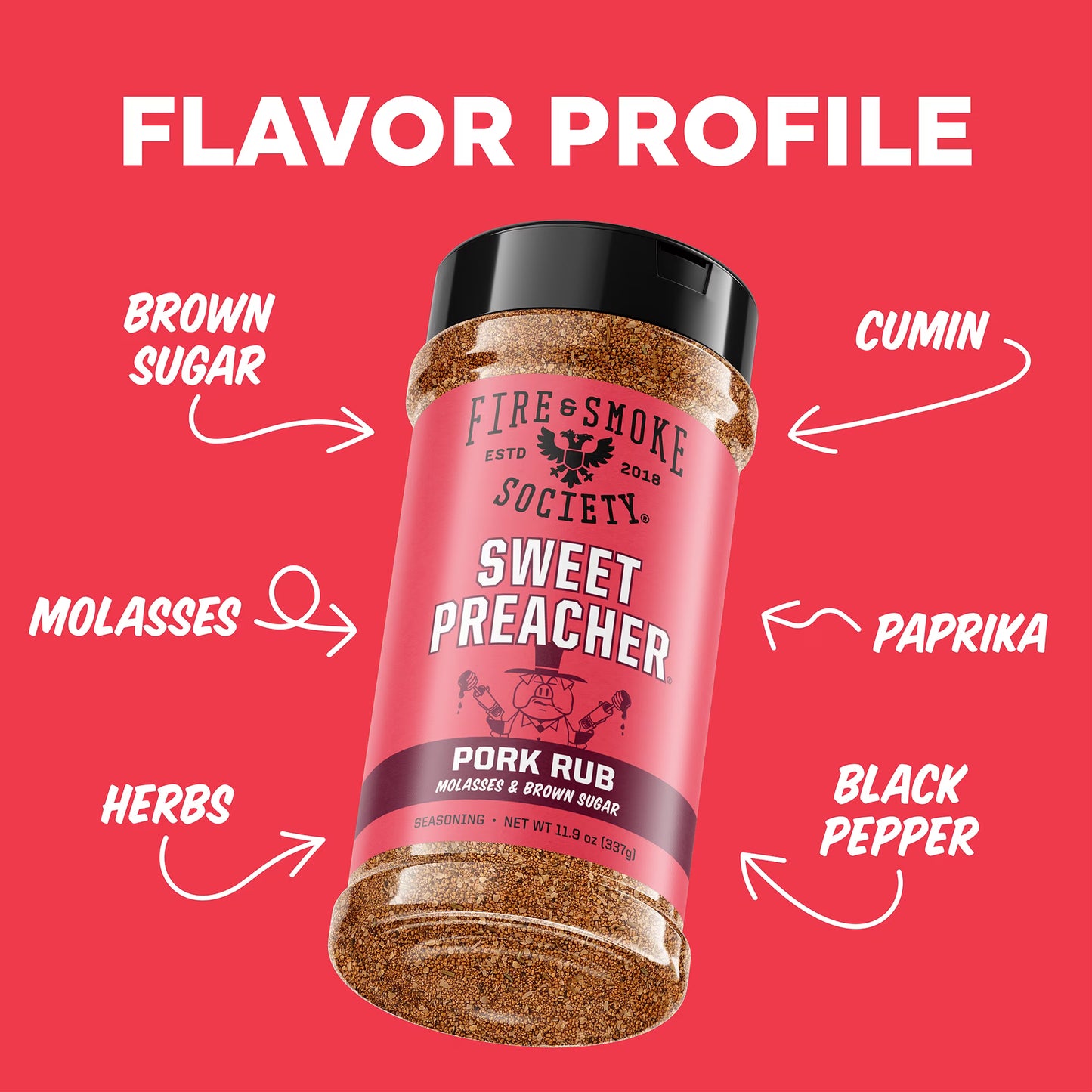 Fire & Smoke Society Sweet Preacher BBQ Seasoning Pork Rub, 11.9 Ounce Mixed Spices & Seasonings