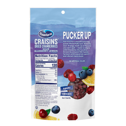 Ocean Spray Sour Blueberry Lemon Flavored Craisins Dried Cranberries, 6oz