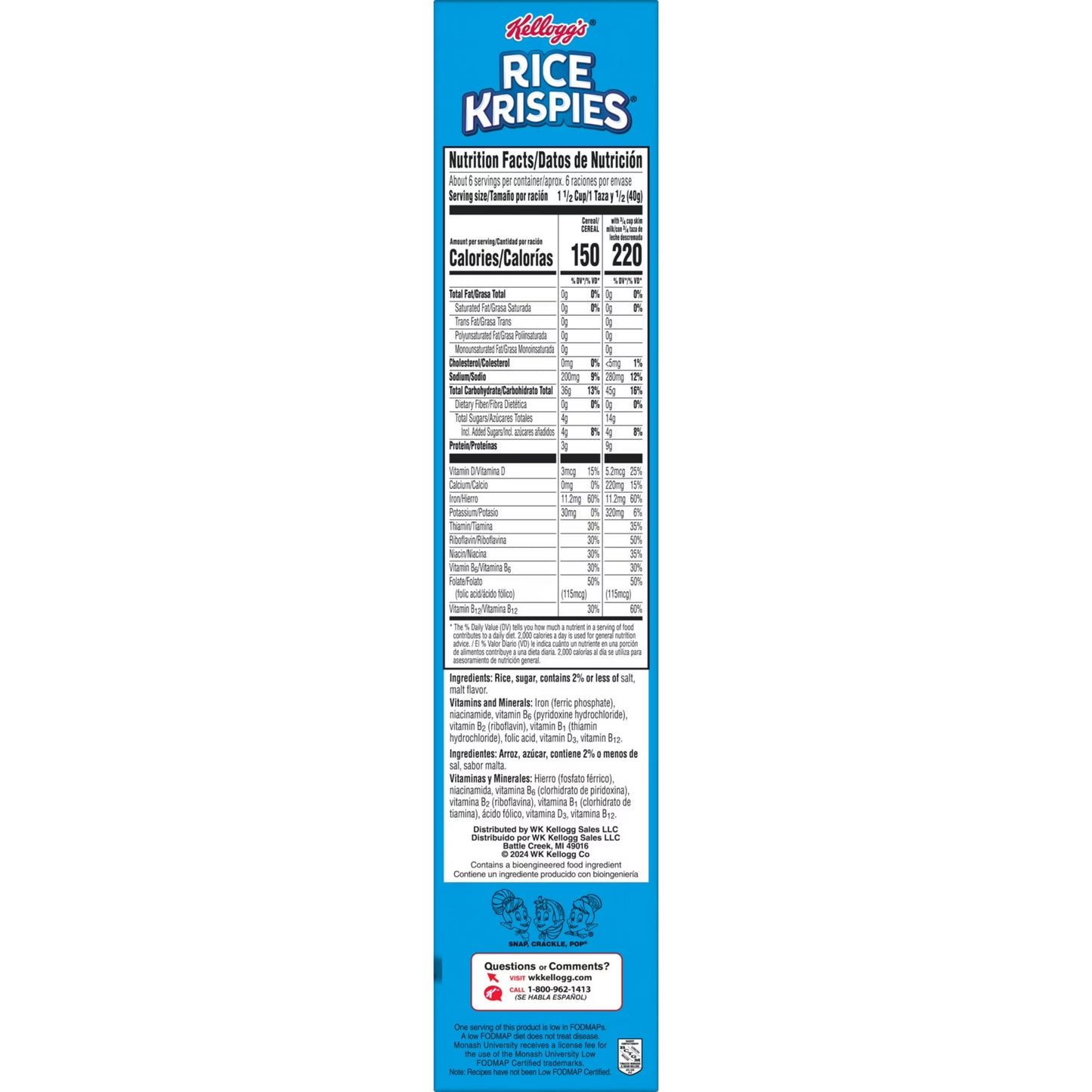 (8 pack) Kellogg's Rice Krispies Original Breakfast Cereal, 8 Vitamins and Minerals, 9 oz