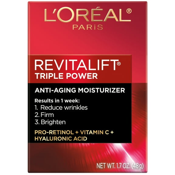 L'Oreal Paris Revitalift Triple Power Anti-Aging Face Moisturizer, Pro Retinol, Hyaluronic Acid & Vitamin C to Reduce Wrinkles, Firm & Brighten Skin, 1.7 oz