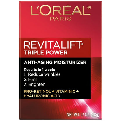 L'Oreal Paris Revitalift Triple Power Anti-Aging Face Moisturizer, Pro Retinol, Hyaluronic Acid & Vitamin C to Reduce Wrinkles, Firm & Brighten Skin, 1.7 oz