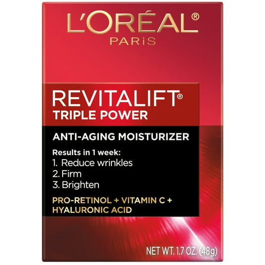 L'Oreal Paris Revitalift Triple Power Anti-Aging Face Moisturizer, Pro Retinol, Hyaluronic Acid & Vitamin C to Reduce Wrinkles, Firm & Brighten Skin, 1.7 oz