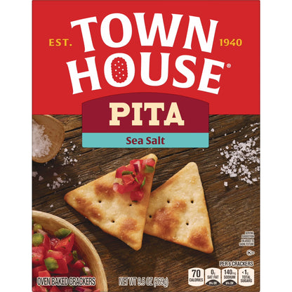 Town House Pita Sea Salt Oven Baked Crackers, Salty Snacks, 9.5 oz