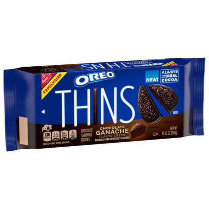 OREO Thins Chocolate Ganache Creme Chocolate Sandwich Cookies, Family Size, 12.33 oz