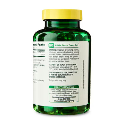 (4 pack) Spring Valley Extra Strength Water Dispersible Vitamin E Supplement Softgels for Heart Health, 450 mg (1,000 IU), 100 Count