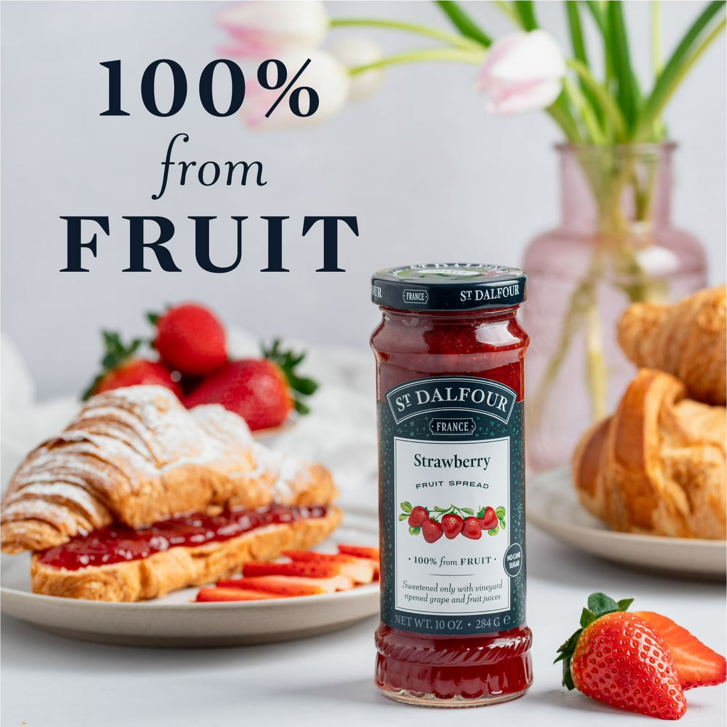 St. Dalfour Strawberry Fruit Spread, 100% from Fruit, Vegan & Gluten Free, 10 oz Jar