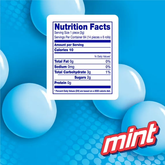 (2 pack) Mentos Peppermint Chewy Mint Candy Roll, 1.32 oz, pack of 6