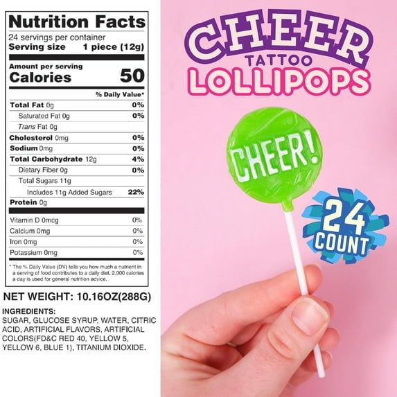Cheer Lollipops, Team Party Favor Candy, 24 Count, 10.16 Ounce Box