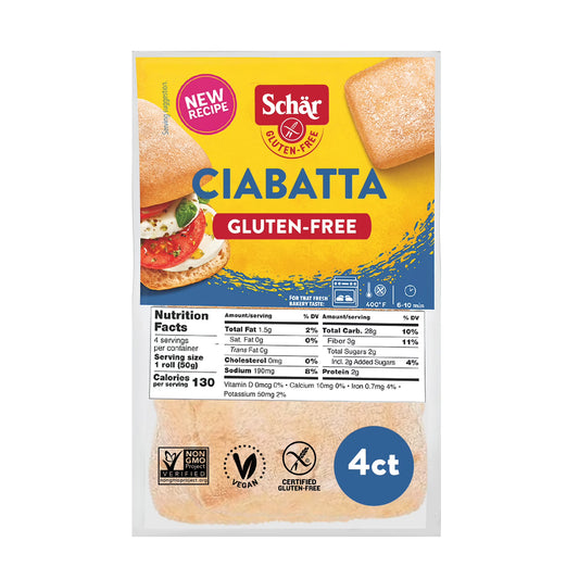 (4 pack) Schar Gluten Free Sourdough Ciabatta Rolls, Artisan Style Bread, Shelf-Stable, 4 Count, 7 oz