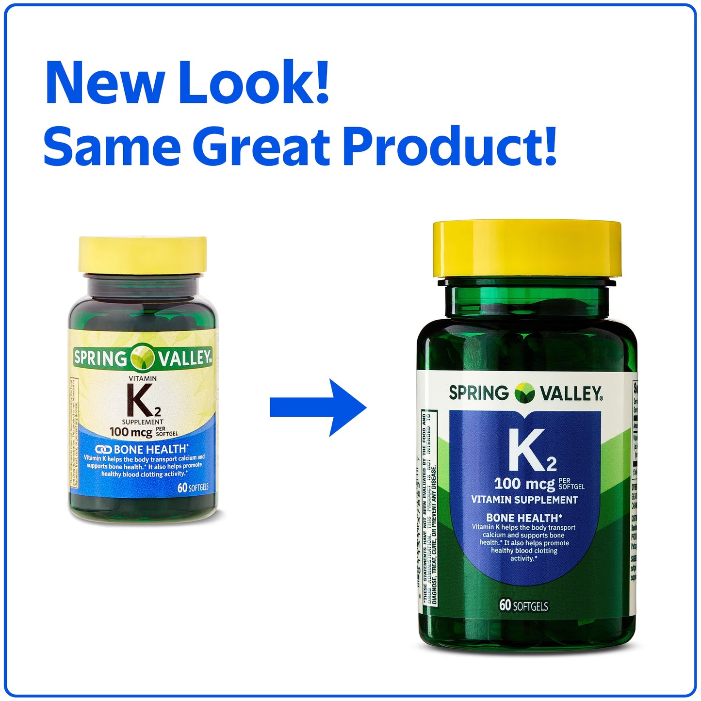 Spring Valley Vitamin K2 100mcg Soft Gel Capsules for Bone Health, 60 Count