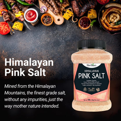 Herbion Himalayan Pink Salt, Fine Grain, 5 lb (2.2 Kg) Jar, All-Natural, Vegan, Kosher Certified, Triple-Washed