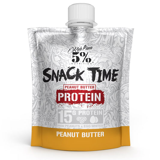5% Nutrition Rich Piana Snack Time, High Protein Squeezable Pouches, Peanut & Egg White Blend - 10Ct (Peanut Butter)