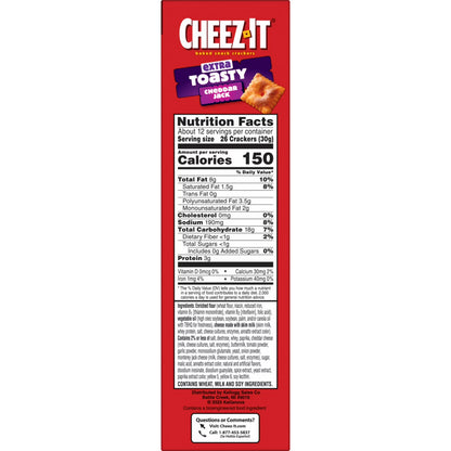 (3 pack) Cheez-It Extra Toasty Cheddar Jack Cheese Crackers, Baked Snack Crackers, 12.4 oz