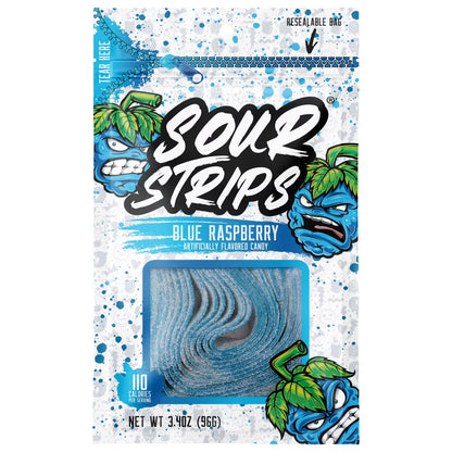 Sour Strips Blue Raspberry Flavored Chewy, Sour Candy Bag, 3.4 oz