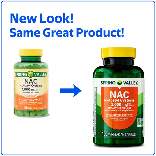 Spring Valley NAC, 1,000 mg Vegetarian Capsules, Immune Support Dietary Supplement, 100 Count