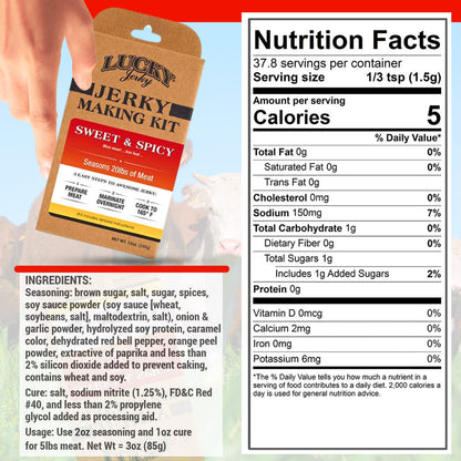 Lucky Jerky DIY Sweet & Spicy Seasoning Kit - Makes 20lbs of Jerky, Perfect for Slab & Stick Styles