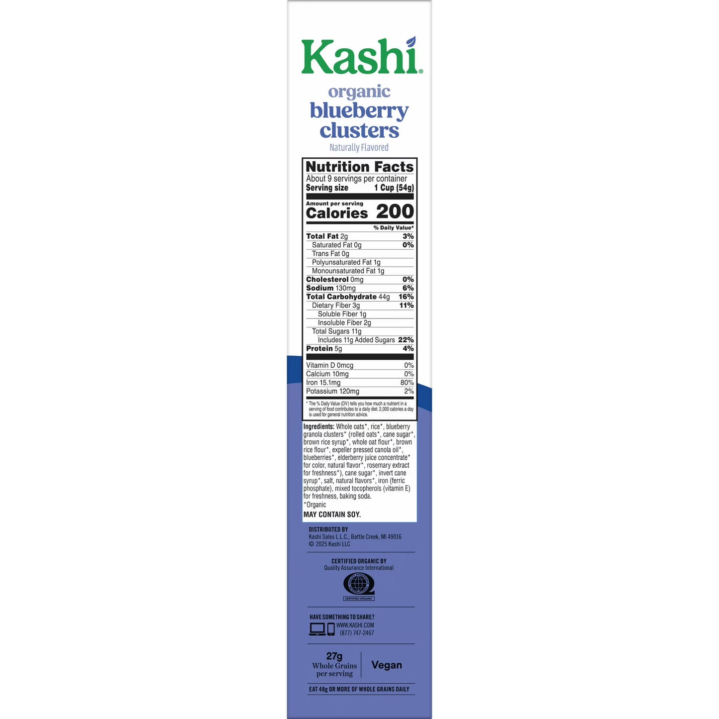 Kashi Blueberry Clusters Breakfast Cereal Box, 17.2 oz
