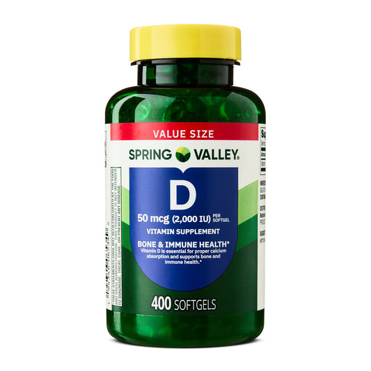 (3 pack) Spring Valley Vitamin D3 Softgels, 50 mcg (2,000 IU), 400 Count, Supplement for Bone and Immune Health