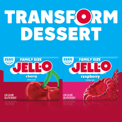 Jell-O Cherry Zero Sugar Low Calorie Gelatin Dessert Mix, Family Size, 0.6 oz Box