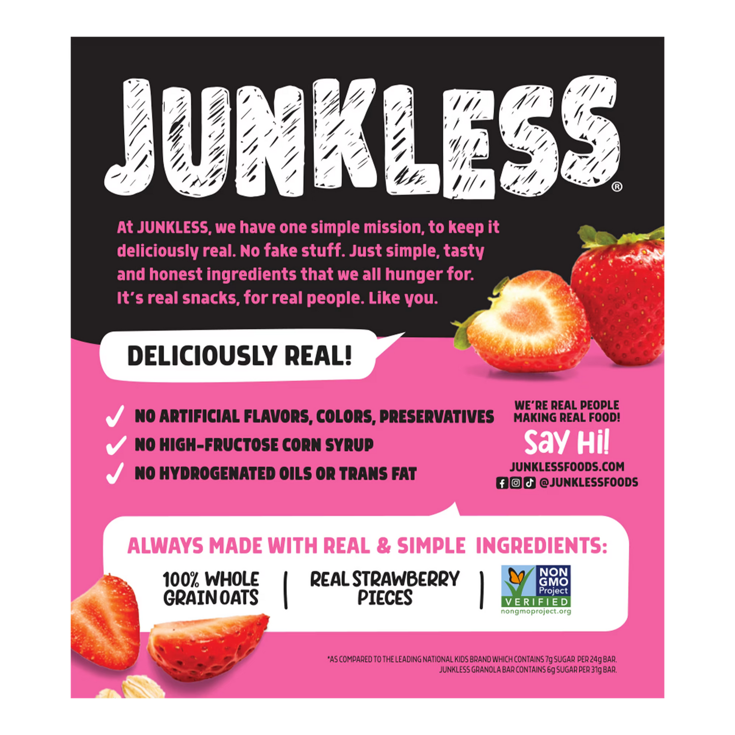 Junkless Chewy Strawberry Granola Snack Bars, 1.1 oz, 8 Count