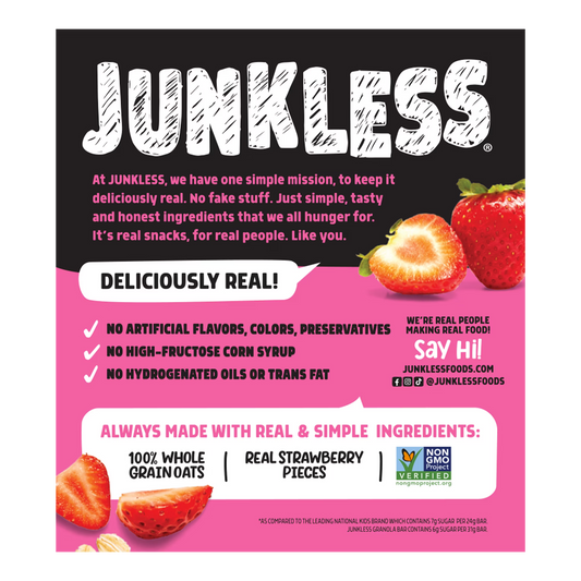 Junkless Chewy Strawberry Granola Snack Bars, 1.1 oz, 8 Count