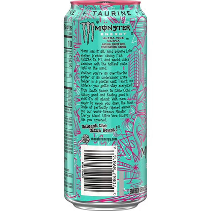 Monster Energy Ultra, Vice Guava, Sugar Free Energy Drink, 16 Fl Oz