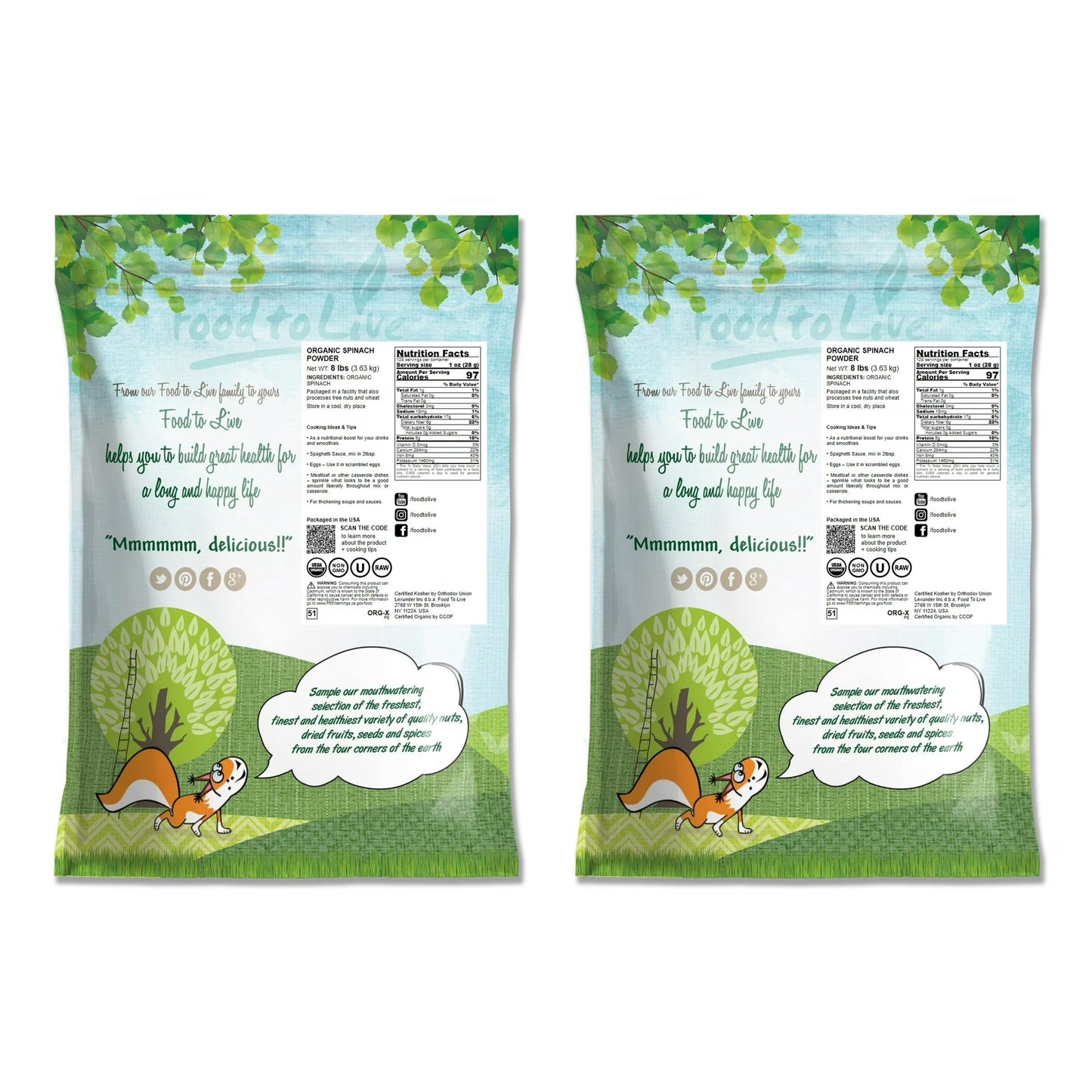 Organic Spinach Powder, 16 Pounds – Non-GMO, Kosher, Vegan, Pure – by Food to Live