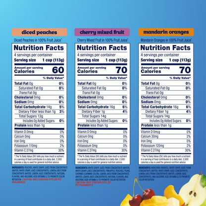 Dole Fruit Bowls Peaches, Mandarin Oranges, Cherry Mixed Fruit in 100% Fruit Juice, 4 oz (12 Pack)