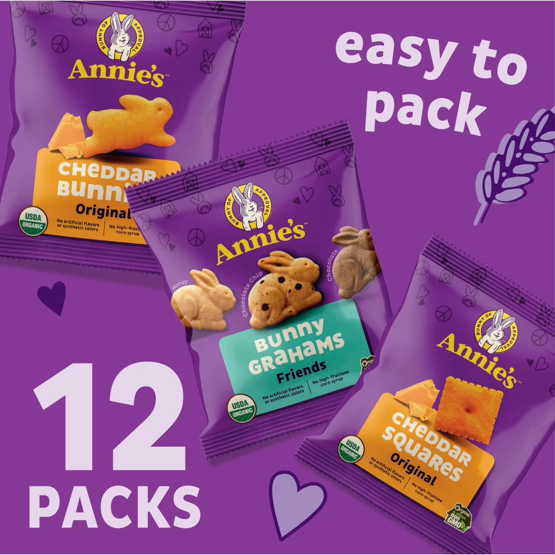 (6 pack) Annie's Organic Variety Pack, Cheddar Bunnies, Bunny Grahams and Cheddar Squares, 12 Count