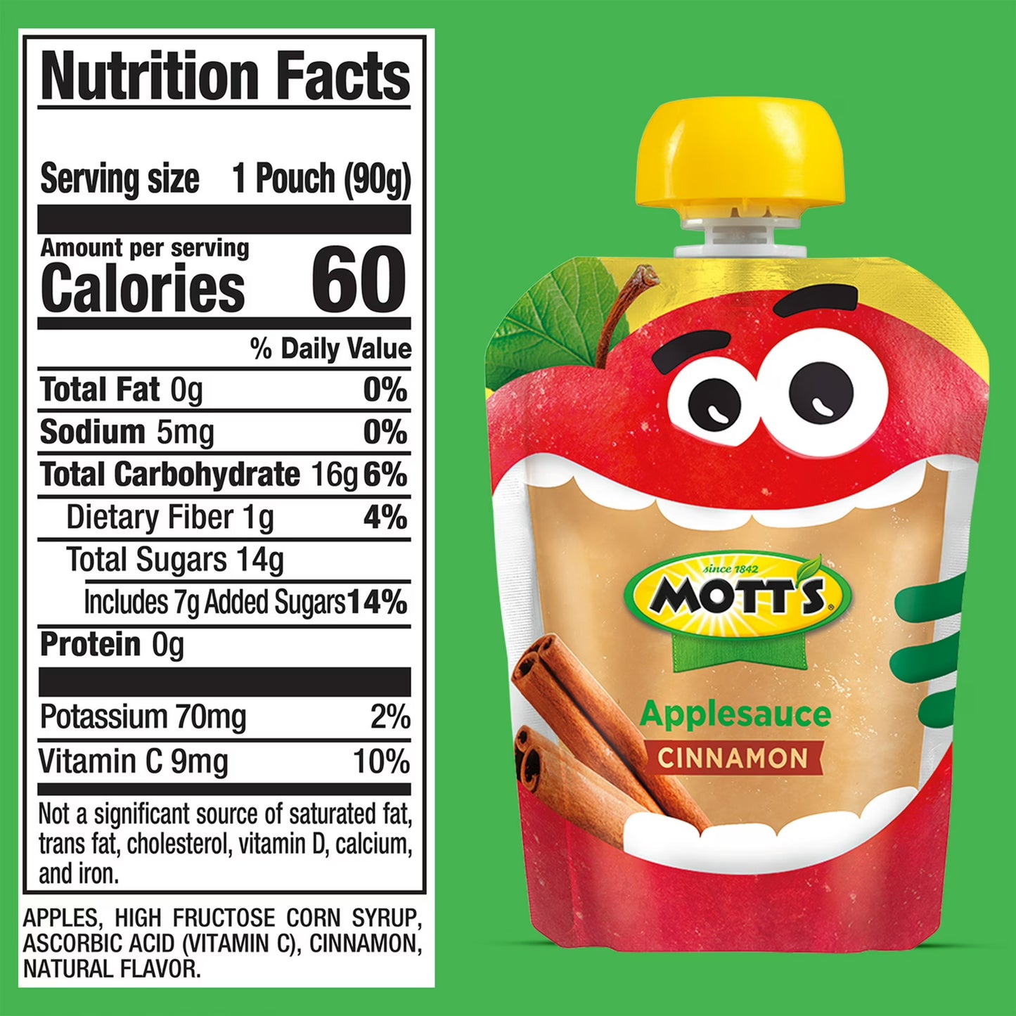 Mott's Cinnamon Applesauce, 3.2 oz, 20 Count Clear Pouches