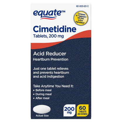Equate Cimetidine Tablets 200 mg, Acid Reducer, 60 Count, Compare to Tagamet HB 200 Active Ingredient