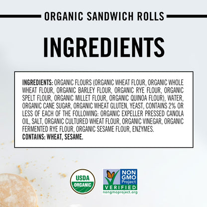 Dave's Killer, Bread Sandwich Rolls Done Right, Organic White Bread Sandwich Rolls, 6 Count