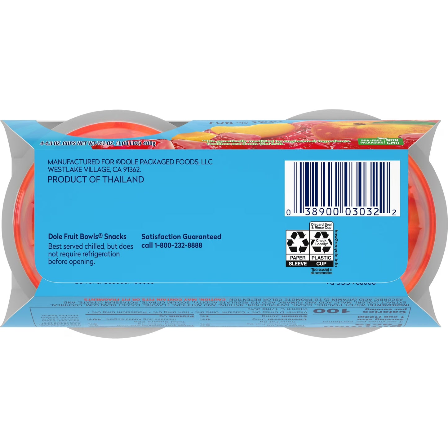 (4 pack) Dole Fruit Bowls Diced Peaches in Strawberry Gel, 4.3 oz Cups (4 Pack)