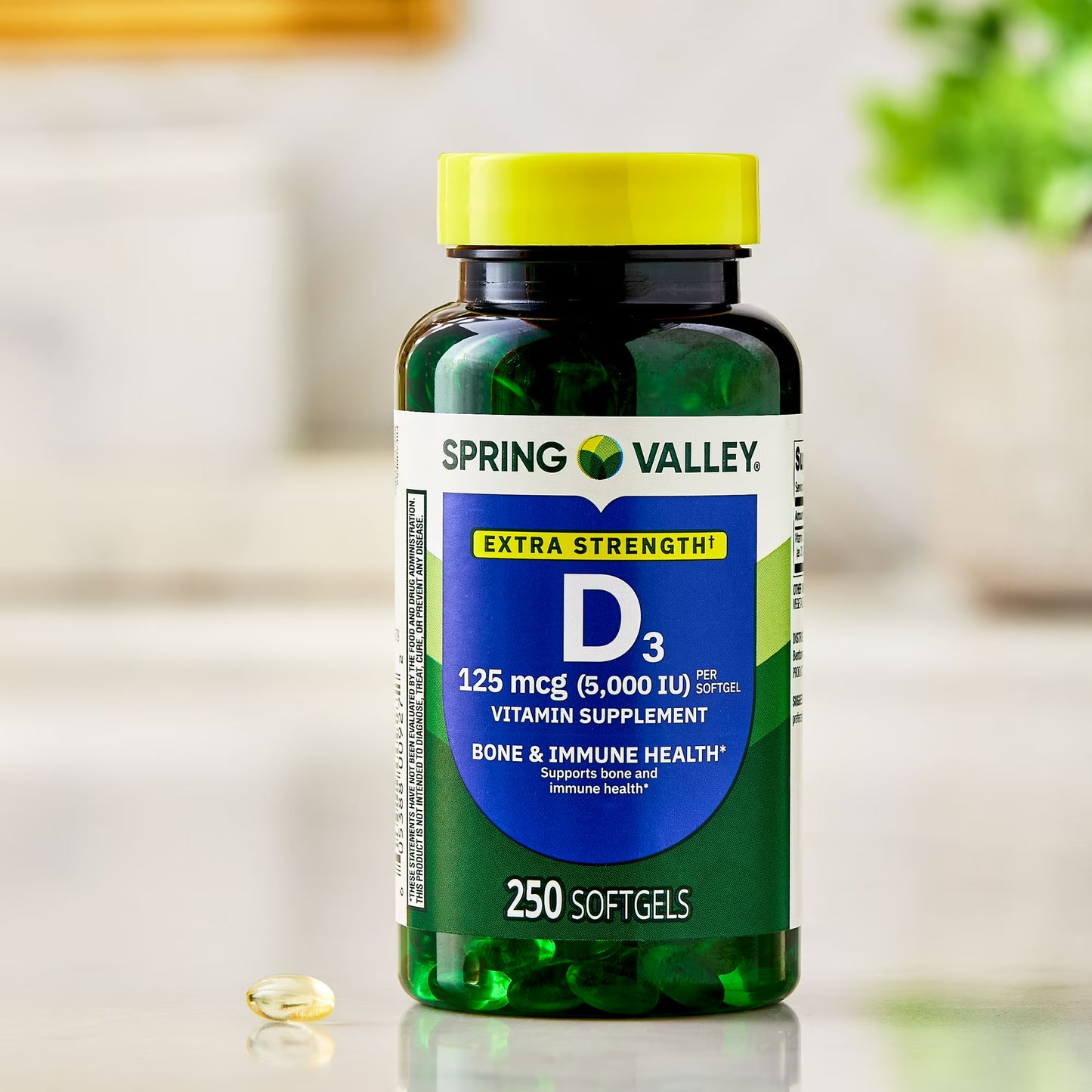 (3 pack) Spring Valley Extra Strength Vitamin D3 Softgels, 125 mcg (5000 IU), 250 Count, Supplement for Bone and Immune Health