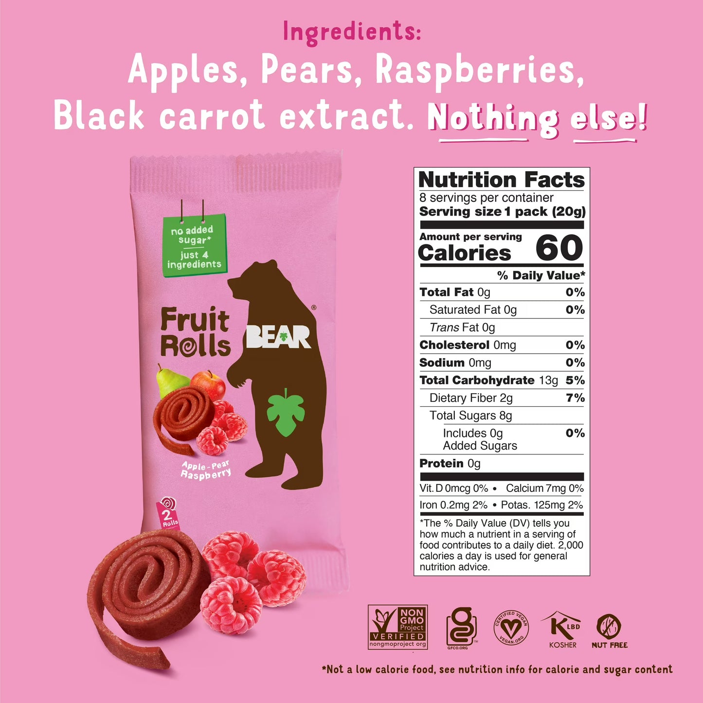 BEAR Fruit Rolls Variety Pack Straw/Rasp 8.4oz, 12 count