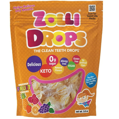 ZOLLIPOPS Zolli Drops Fruit, 3oz, Clean Teeth Sugar Free Drops, Delicious Assorted Flavors