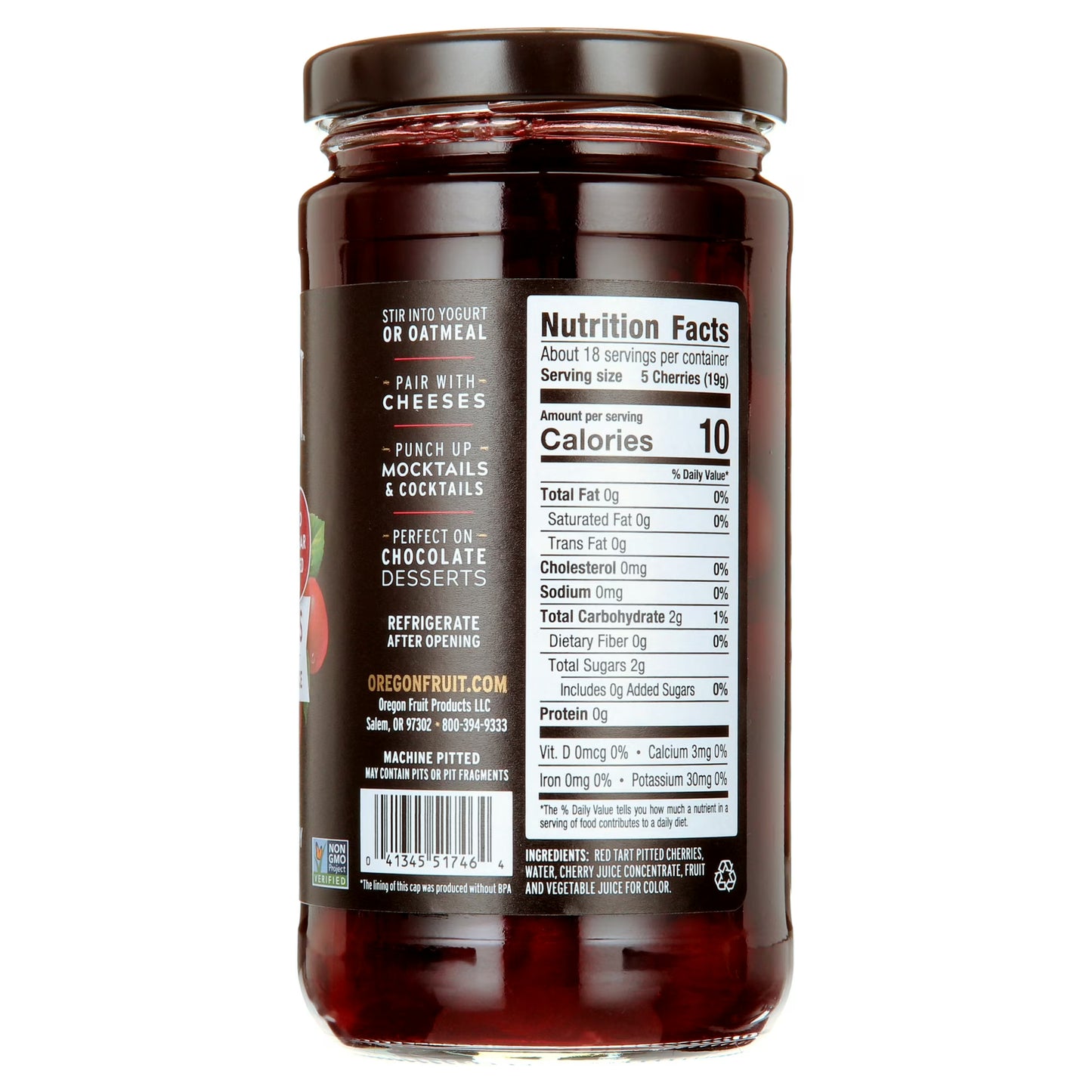 Oregon Fruit Co. Red Tart Cherries in 100% Tart Cherry Juice, 12 oz Jar