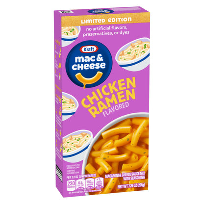 Kraft Mac and Cheese, 1 Box, for Easy Snack or Dinner Sides, Limited Edition Chicken Ramen Flavor, No Artificial Flavors, Preservatives or Dyes, 7.25 oz