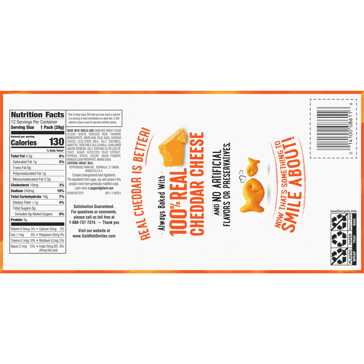 Goldfish Cheddar Cheese Crackers, Snack Packs, 1 oz, 12 Count Multi-Pack Tray